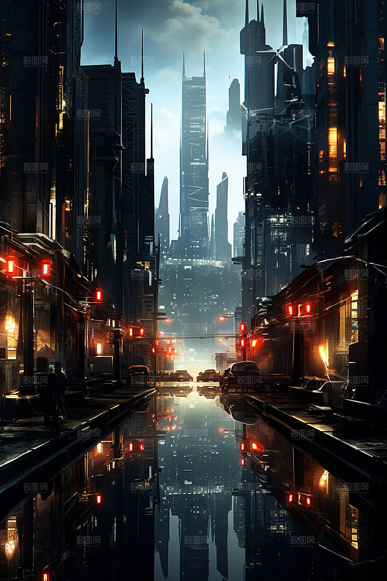 赛博都市未来游戏场景插画