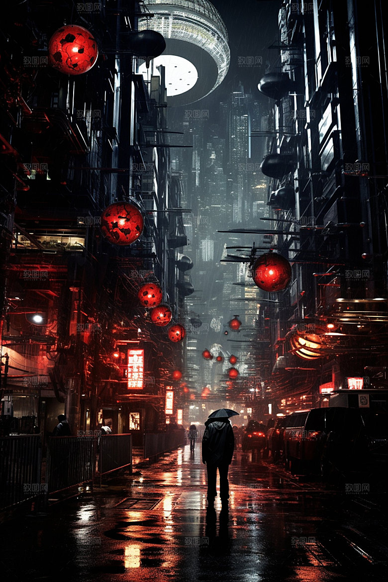 赛博都市科技游戏场景插画