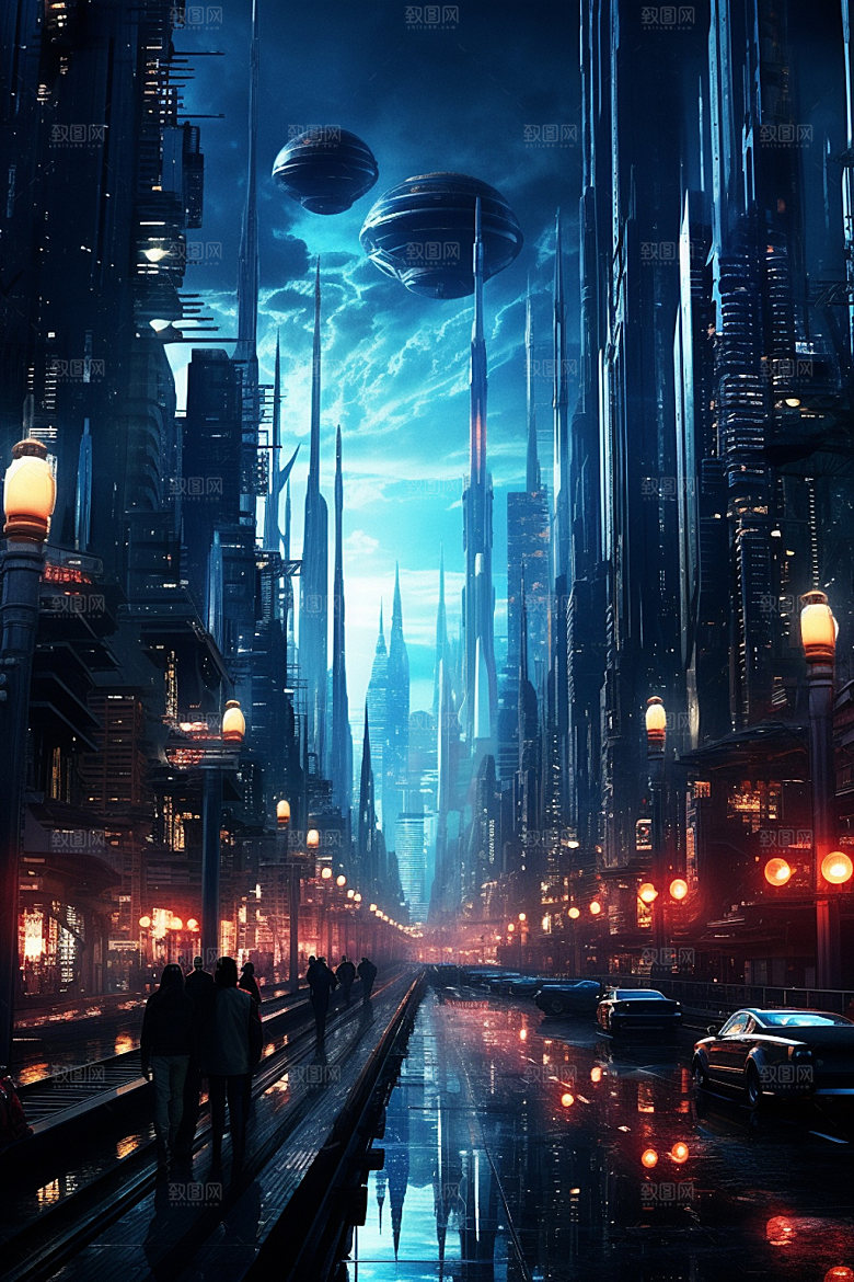 赛博都市炫酷游戏场景插画