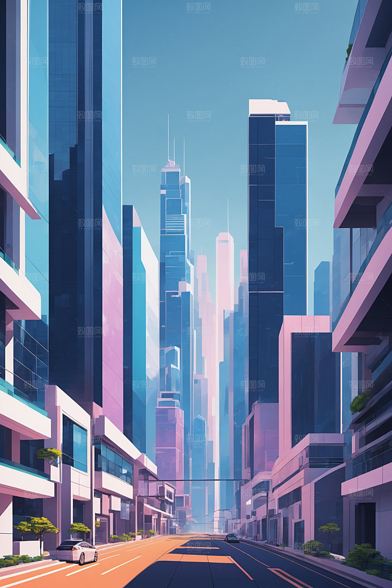赛博朋克城市都市抽象插画