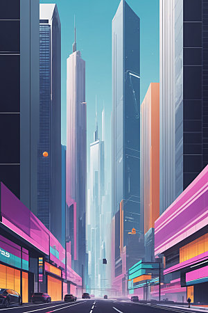 赛博朋克城市都市科技插画