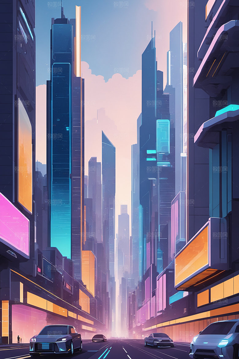 赛博朋克城市科技科幻插画