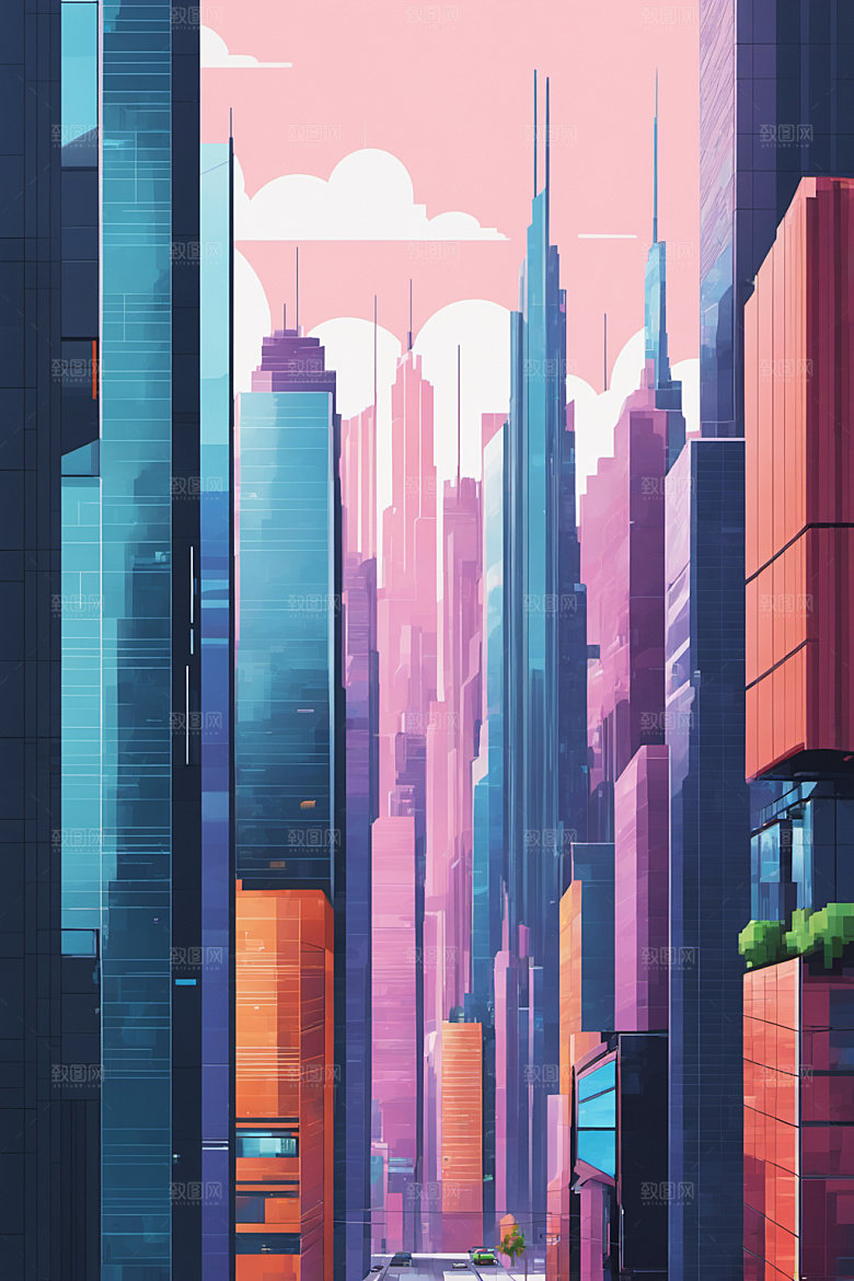 赛博朋克城市科技风格化插画