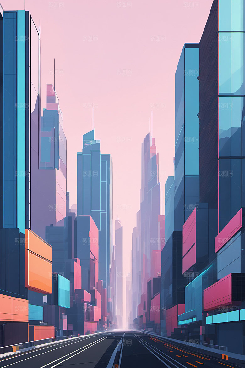 赛博朋克城市立体都市插画