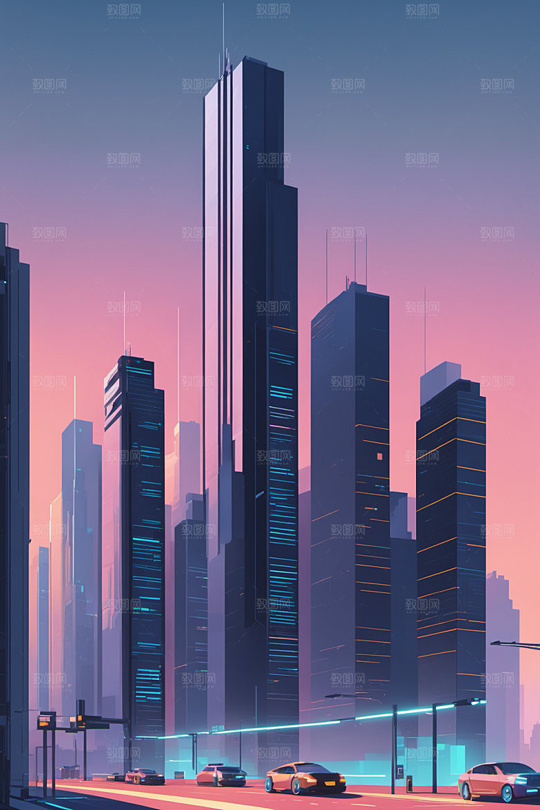 赛博朋克城市立体未来插画