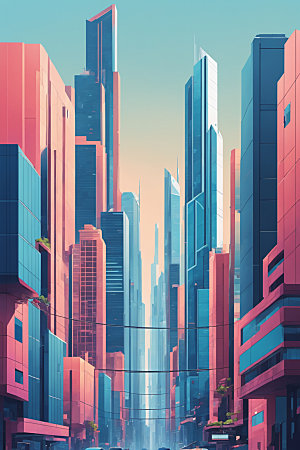 赛博朋克城市科幻未来插画