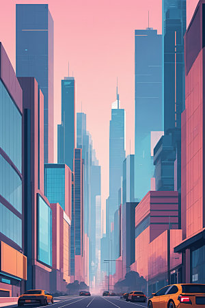 赛博朋克城市建筑科幻插画