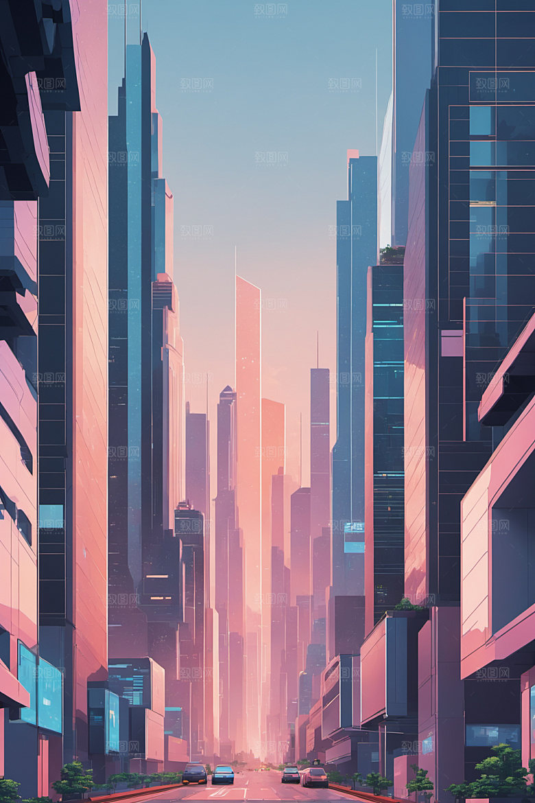 赛博朋克城市抽象都市插画