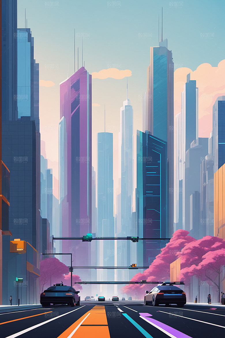赛博朋克城市建筑未来插画