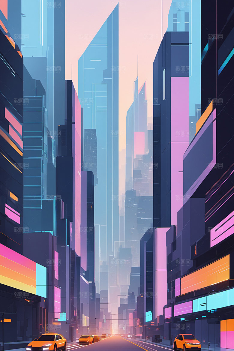 赛博朋克城市艺术都市插画
