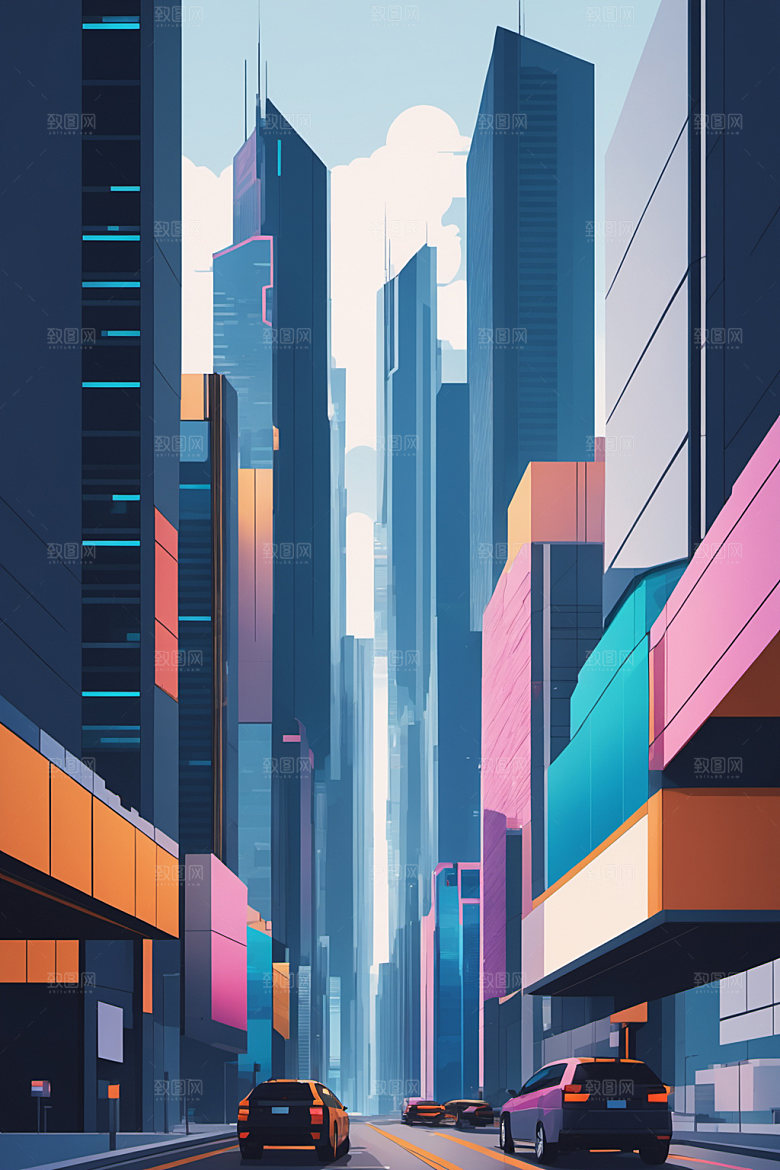 赛博朋克城市艺术立体插画