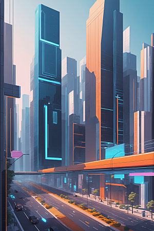 赛博朋克城市未来科技插画