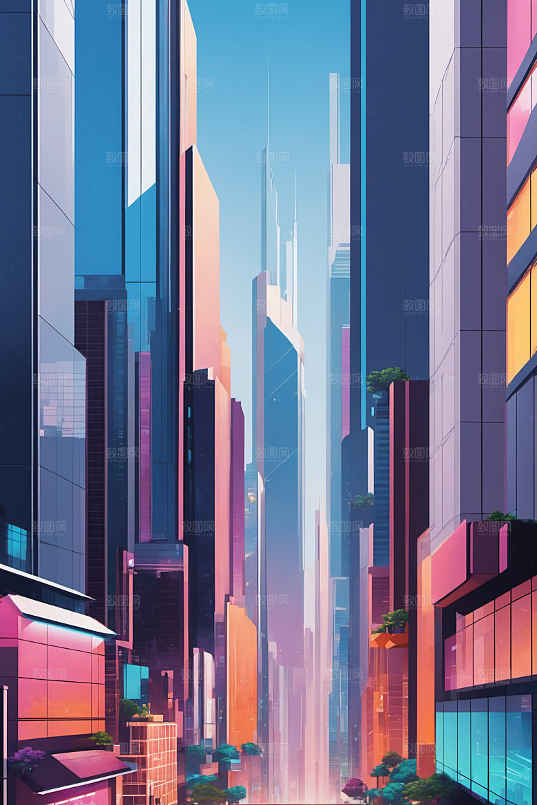 赛博朋克城市风格化立体插画