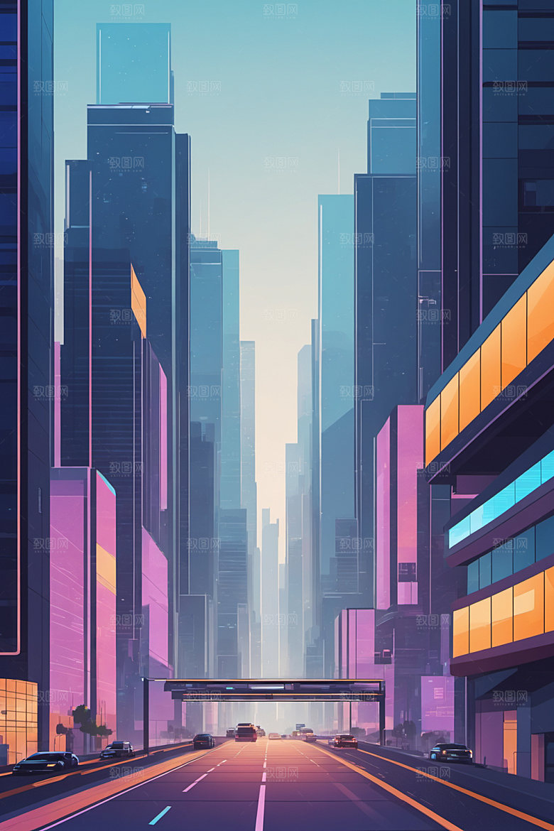 赛博朋克城市未来科技插画