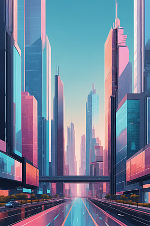 赛博朋克城市建筑未来插画