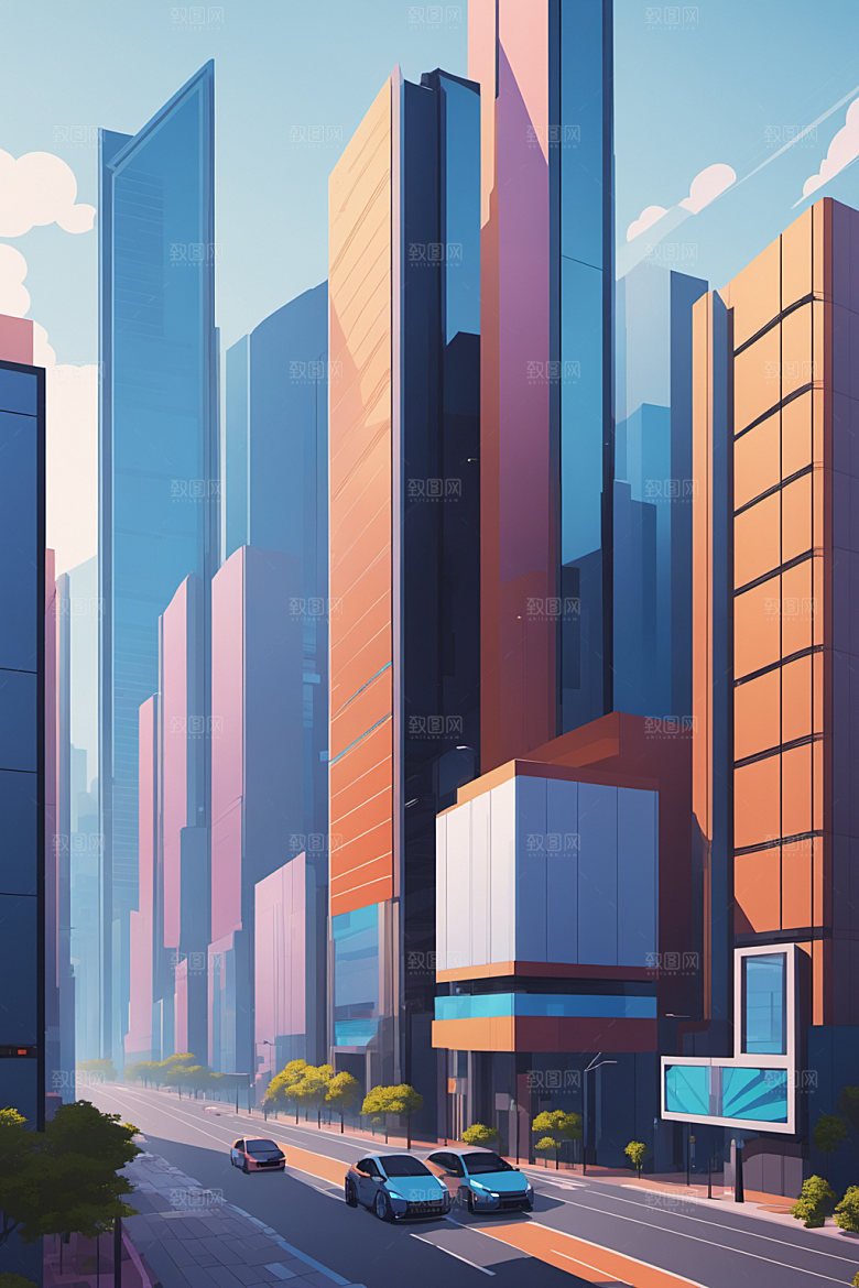 赛博朋克城市都市风格化插画