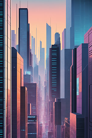 赛博朋克城市科技风格化插画