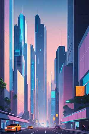 赛博朋克城市建筑未来插画