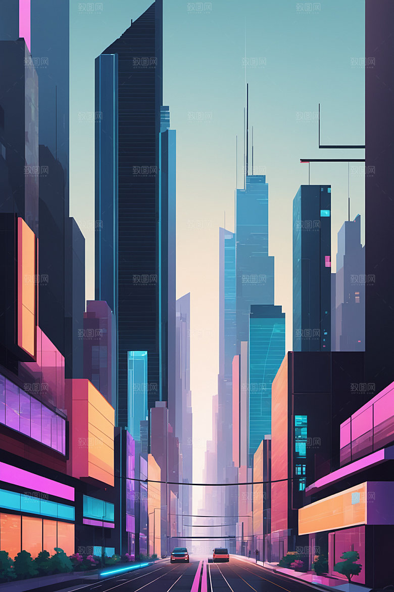 赛博朋克城市科技都市插画