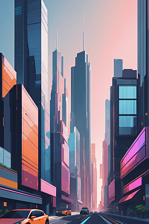 赛博朋克城市未来科幻插画