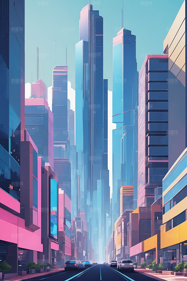 赛博朋克城市立体抽象插画