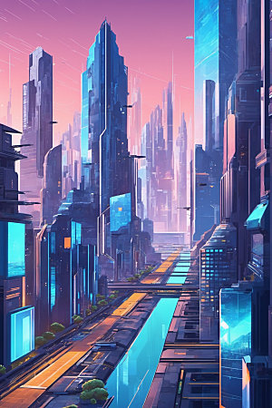 赛博朋克城市未来科幻插画