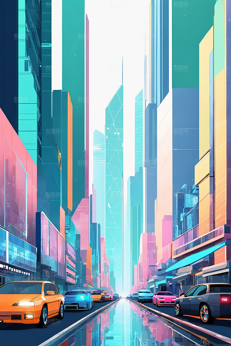 赛博朋克城市未来抽象插画