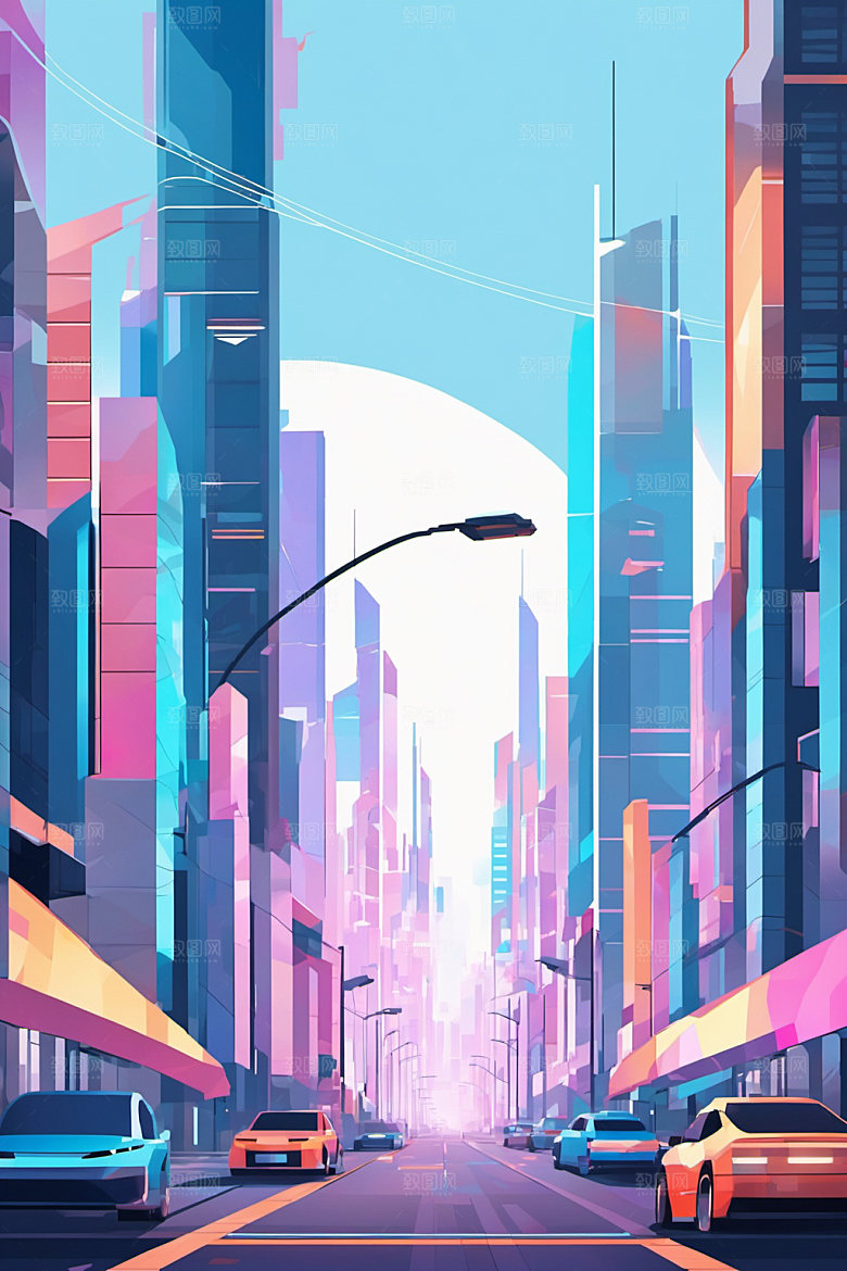 赛博朋克城市科技立体插画