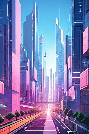 赛博朋克城市都市科幻插画