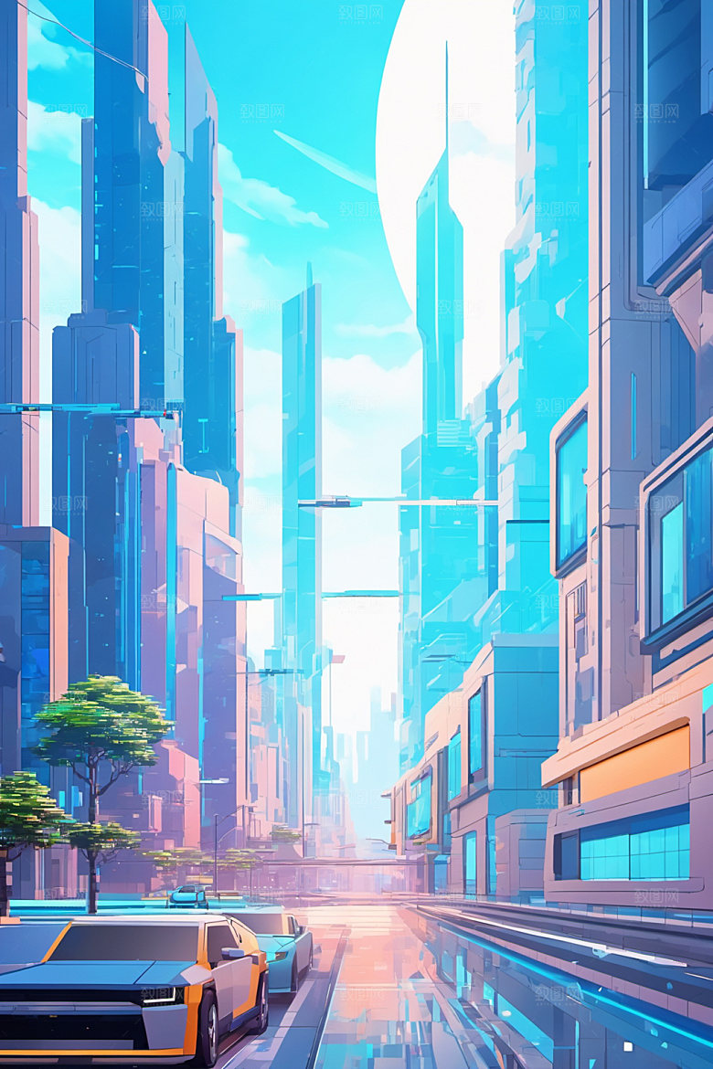 赛博朋克城市科幻艺术插画