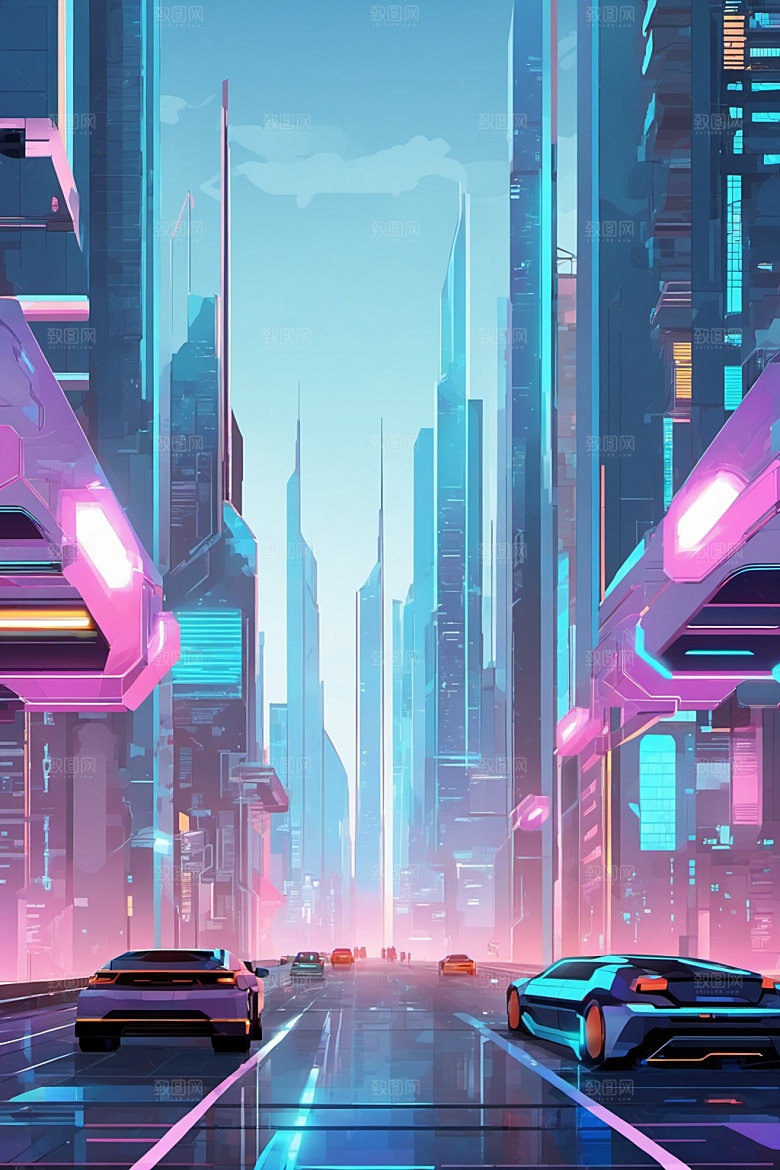 赛博朋克城市科技都市插画
