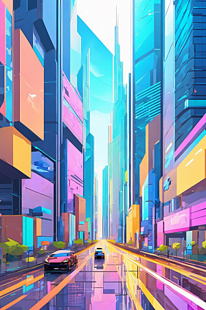 赛博朋克城市科技科幻插画