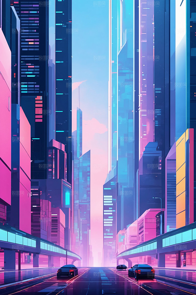 赛博朋克城市艺术立体插画