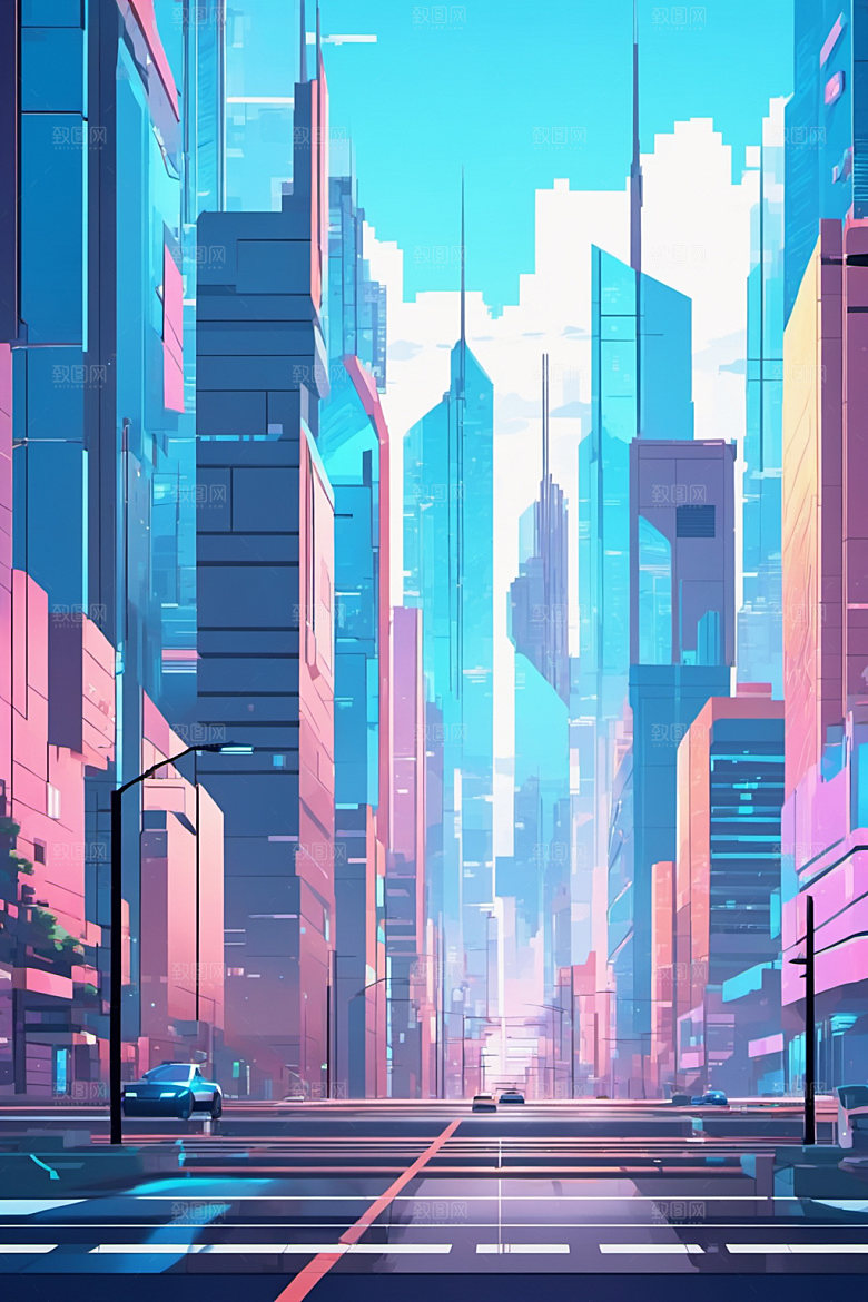 赛博朋克城市都市艺术插画