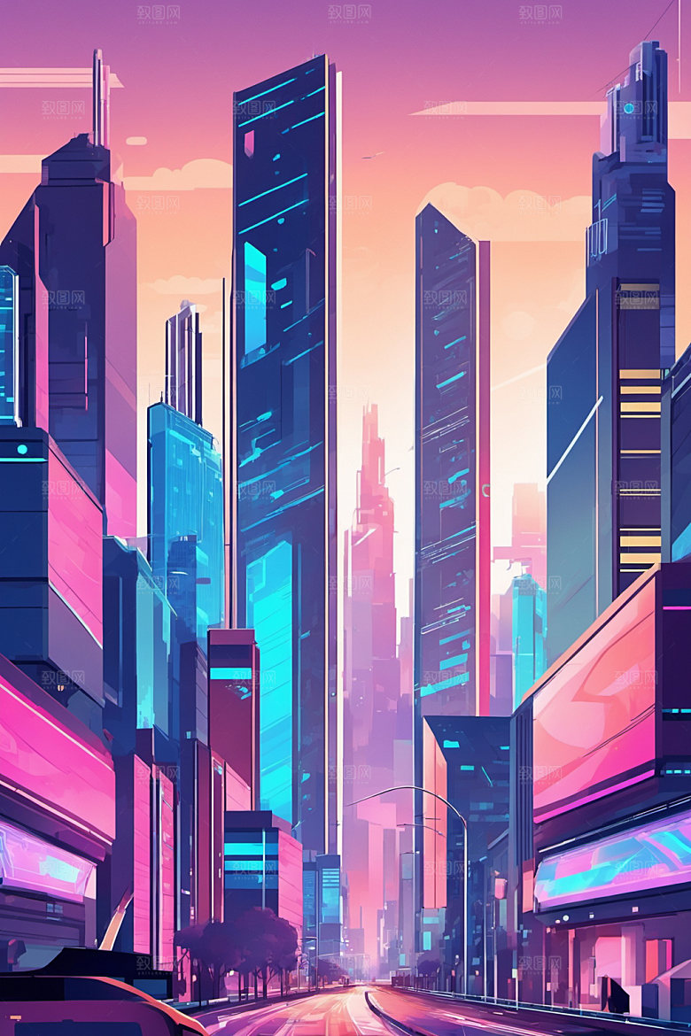 赛博朋克城市艺术立体插画