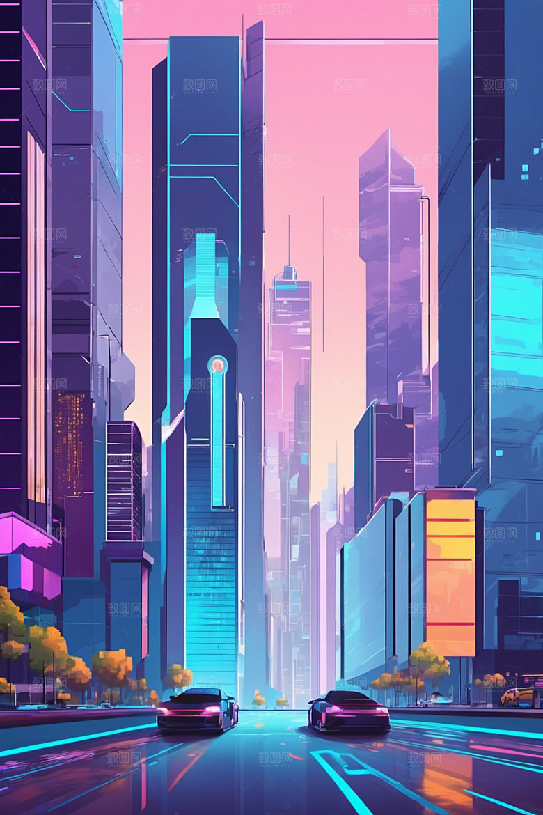 赛博朋克城市未来立体插画