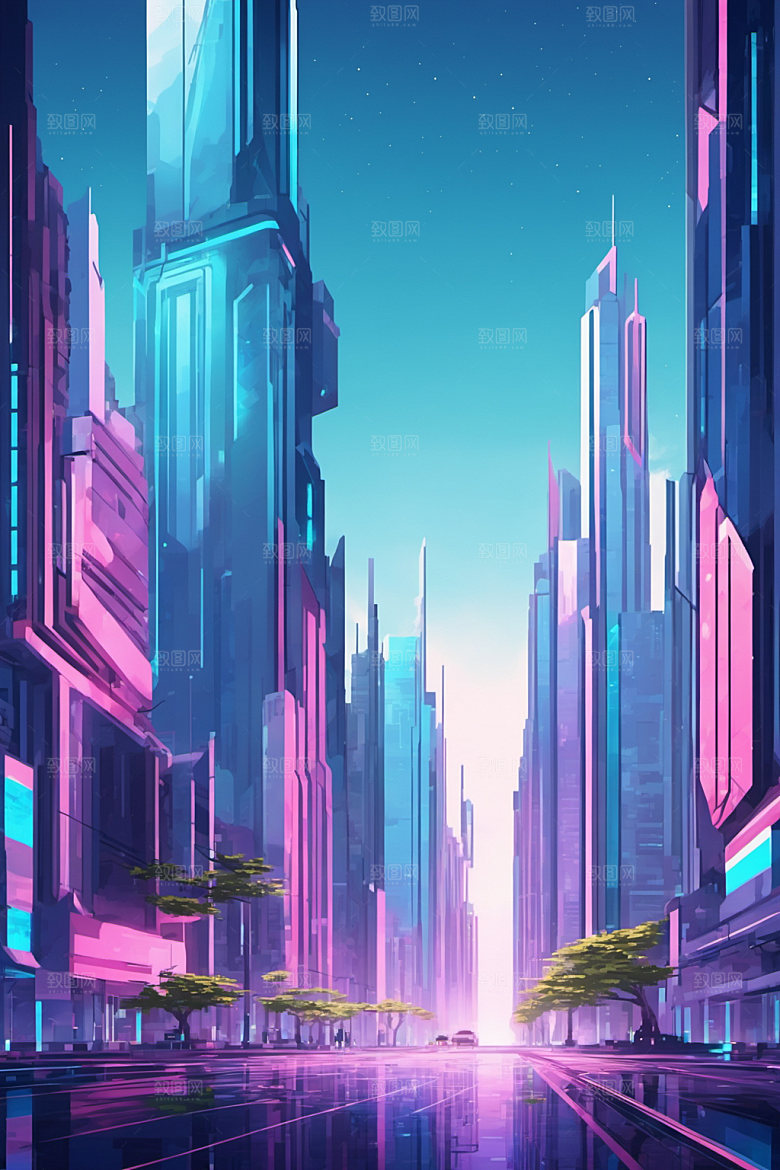 赛博朋克城市立体都市插画
