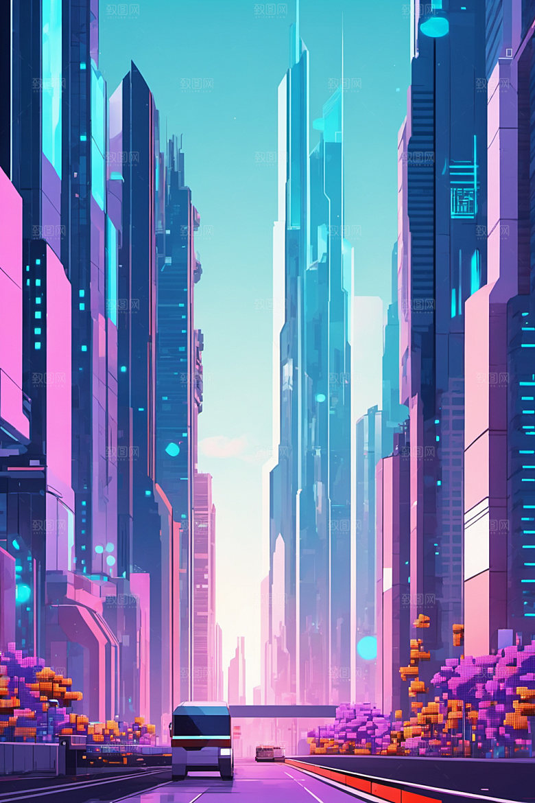 赛博朋克城市艺术都市插画