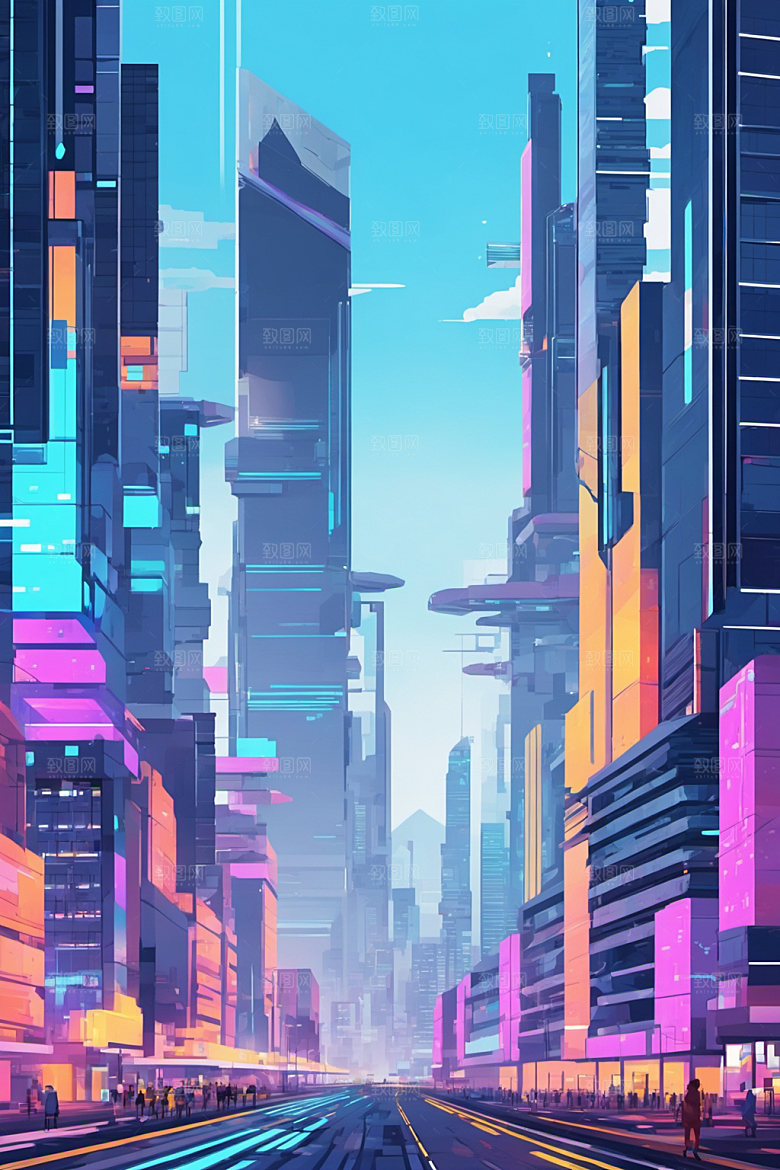 赛博朋克城市科幻科技插画