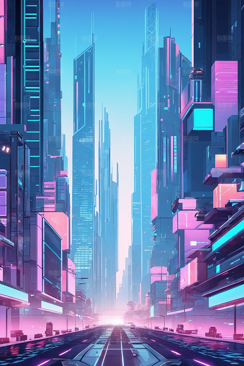 赛博朋克城市风格化抽象插画