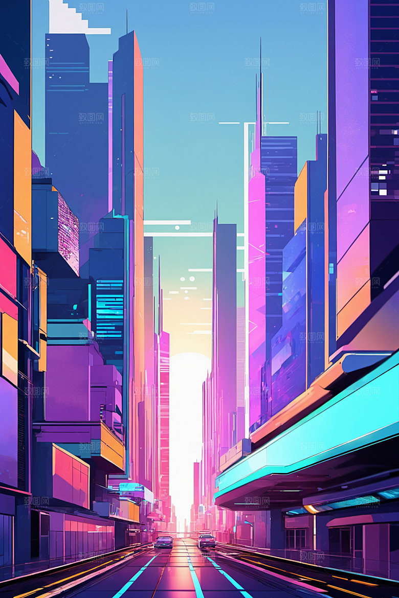 赛博朋克城市立体未来插画