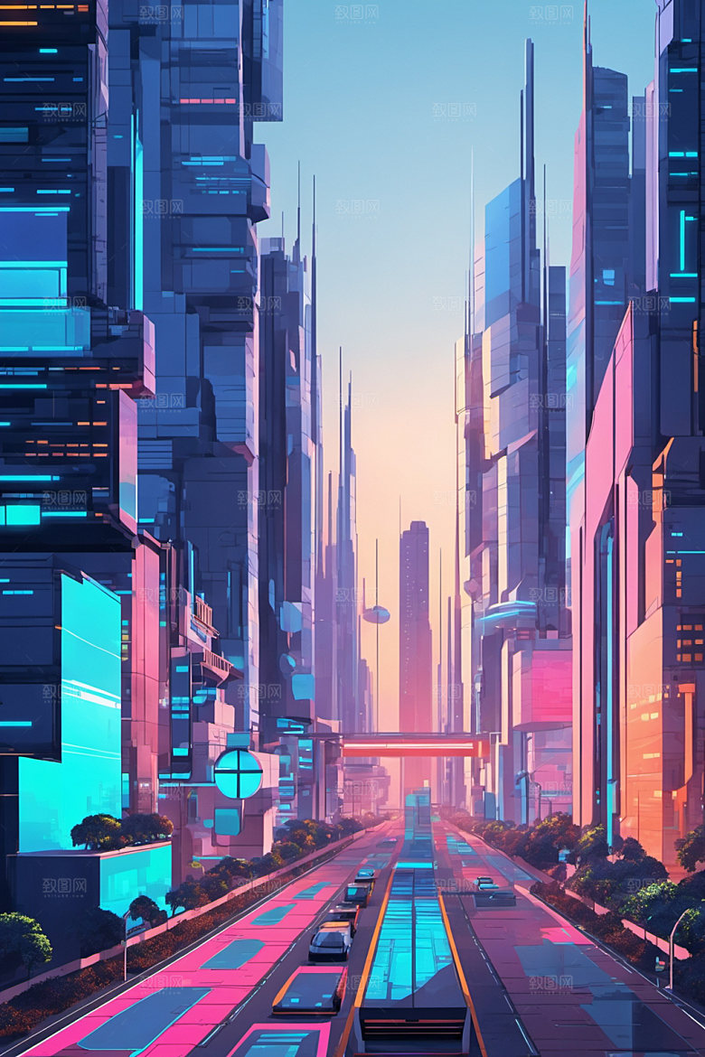 赛博朋克城市都市艺术插画