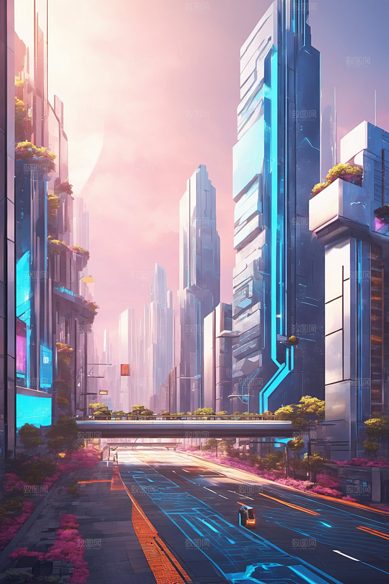赛博朋克城市未来风格化插画