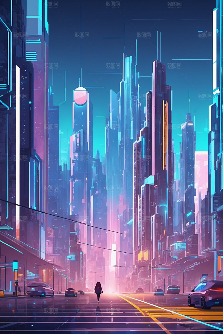 赛博朋克城市未来立体插画