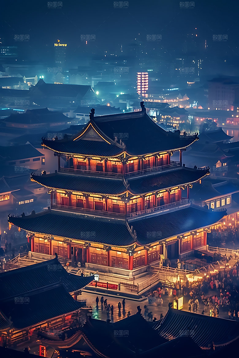 古风建筑不夜城游戏原画