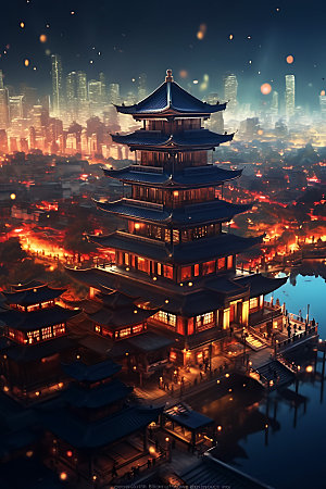 古风建筑场景中国风原画