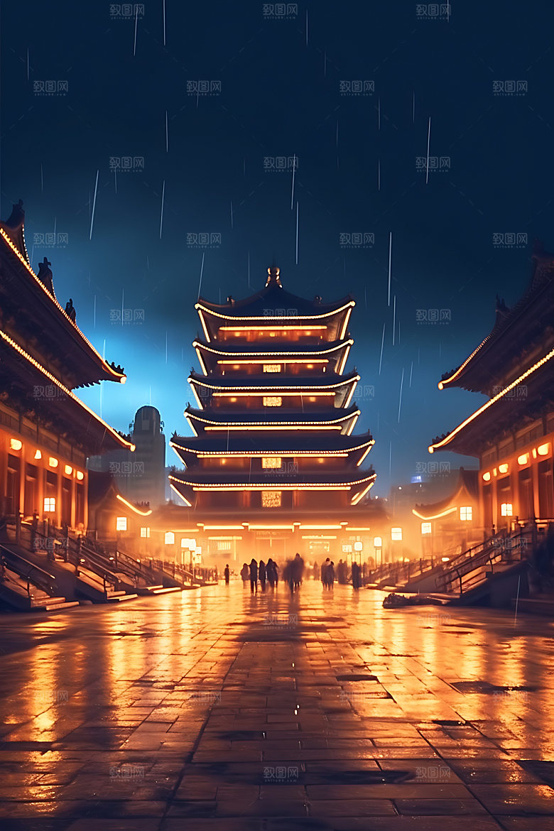 古风建筑游戏赛博朋克原画