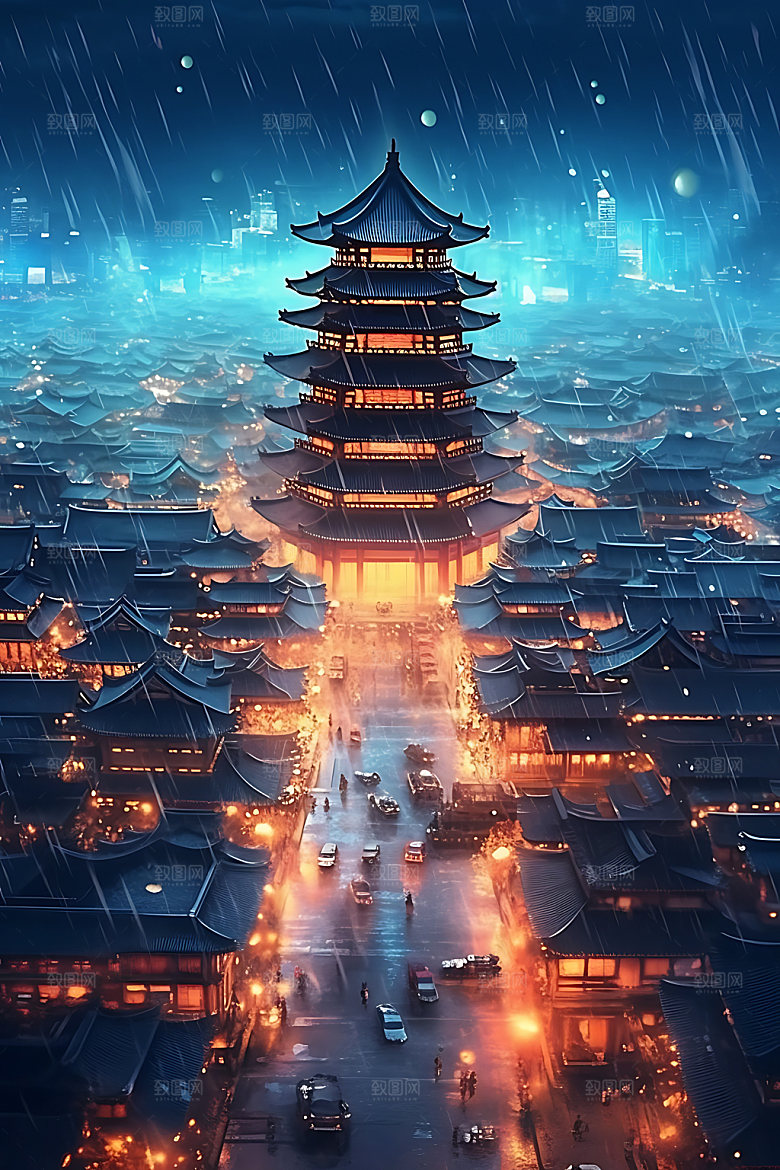 古风建筑古城游戏原画