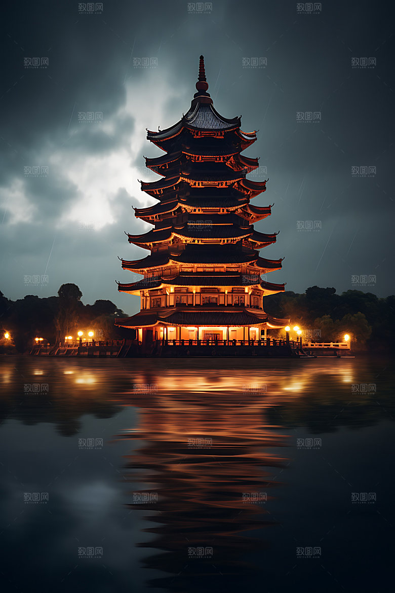 古风建筑不夜城游戏原画