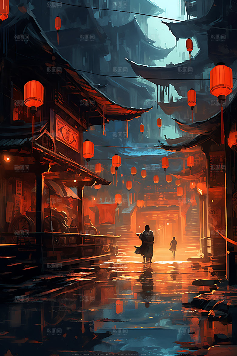 古风建筑中国风不夜城原画